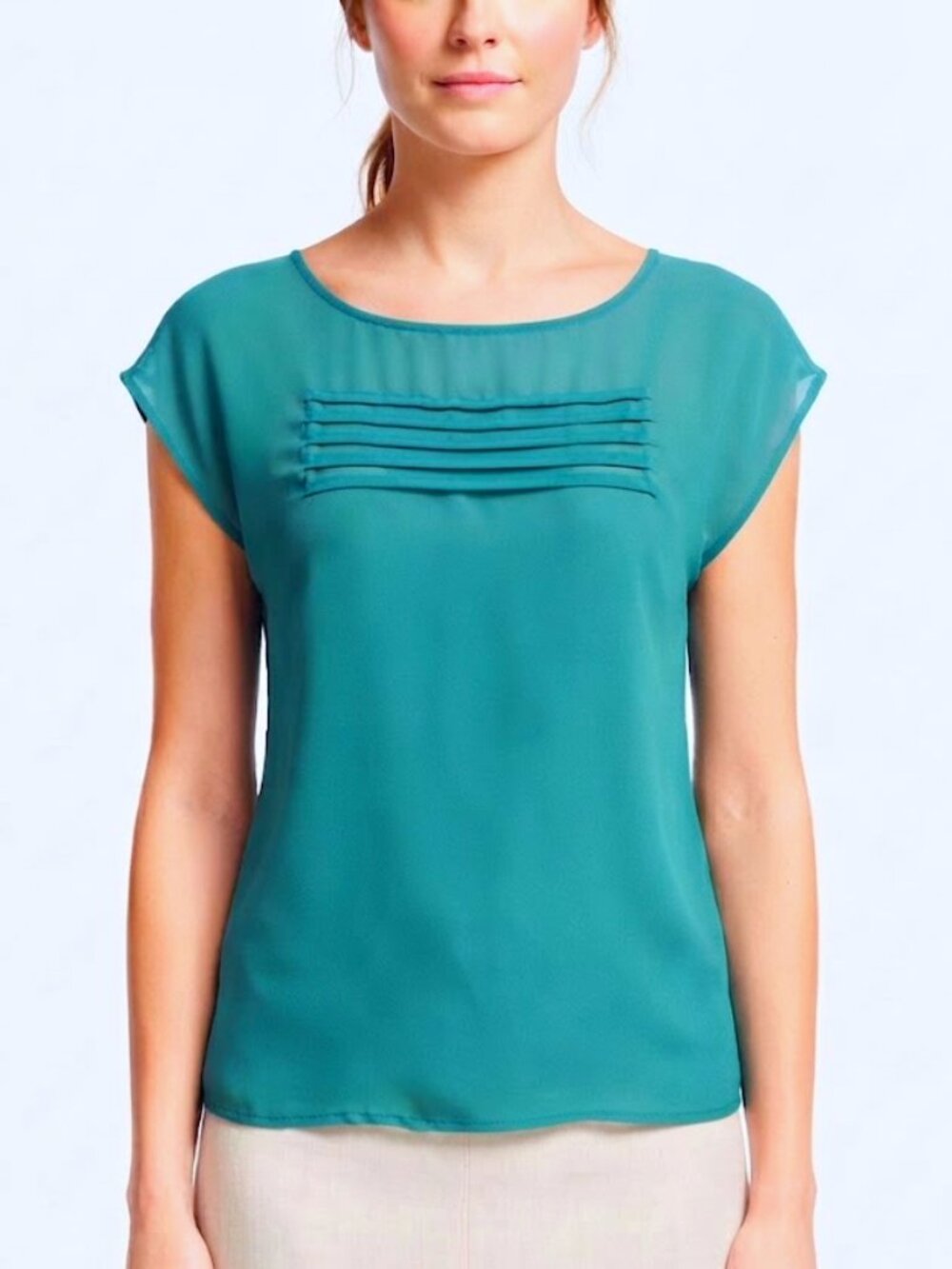 Zara Basic Relaxed Fit Cap Sleeve Pull On Semi Sheer Teal Blouse- Sz. XS